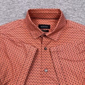 Bugatchi Shirt Mens Medium Orange Palm Tree 8 Way Stretch OoohCotton Button Up
